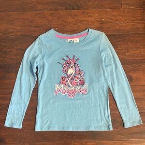 Kids Long Sleeve Shirt with Unicorn Design - Blue